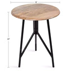 Tavolino Rotondo in Legno con Gambe in Ferro – 45,7x45,7x55,9 cm, Finitura Naturale