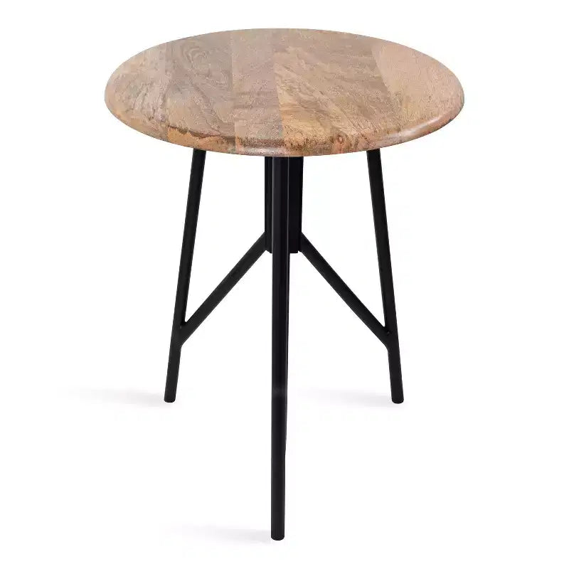 Tavolino Rotondo in Legno con Gambe in Ferro – 45,7x45,7x55,9 cm, Finitura Naturale