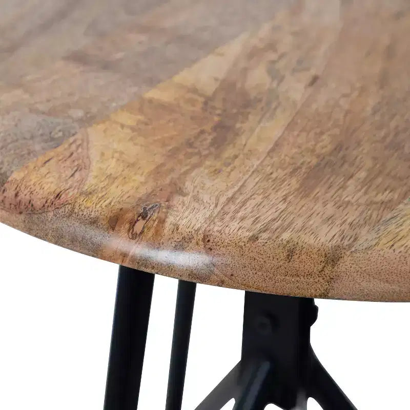 Tavolino Rotondo in Legno con Gambe in Ferro – 45,7x45,7x55,9 cm, Finitura Naturale