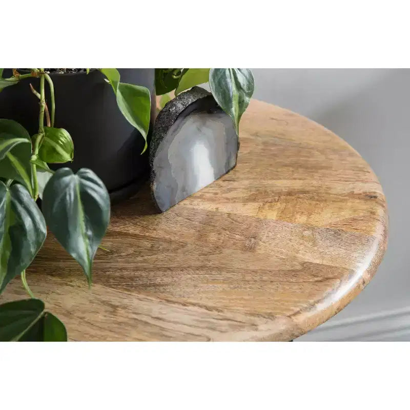Tavolino Rotondo in Legno con Gambe in Ferro – 45,7x45,7x55,9 cm, Finitura Naturale