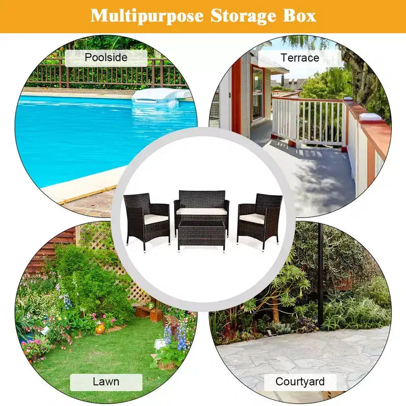 Costway Set Mobili da Giardino in Vimini 4 Pezzi con Divano, Sedie e Cuscini Marroni e Grigi