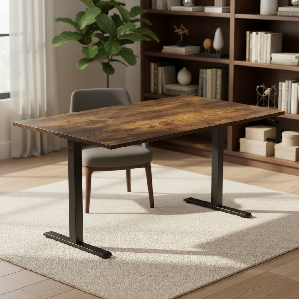 Mount-It! Height Adjustable Hand Crank Sit-Stand Desk with 55 Tabletop | Oak