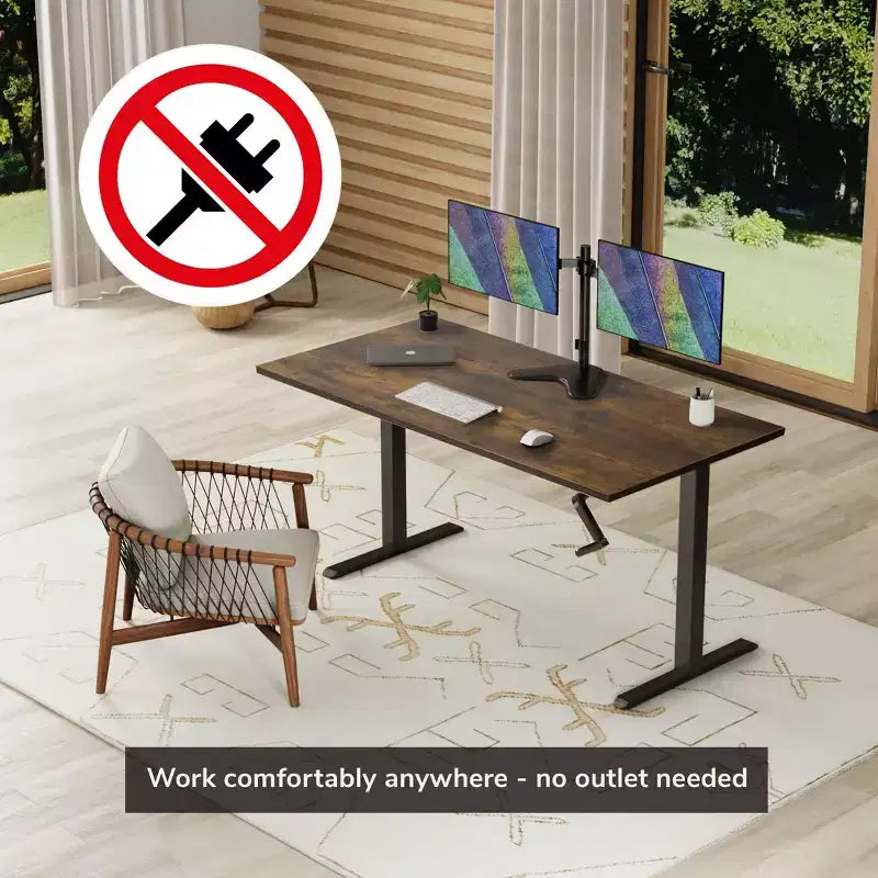 Scrivania sit-stand regolabile in altezza con manovella e piano da 55"