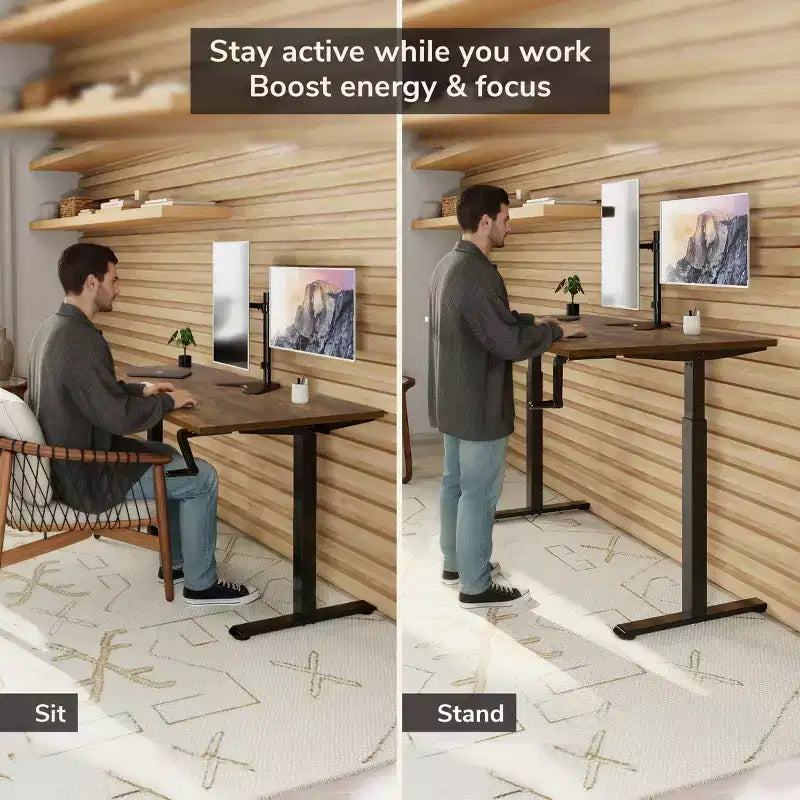 Scrivania sit-stand regolabile in altezza con manovella e piano da 55"