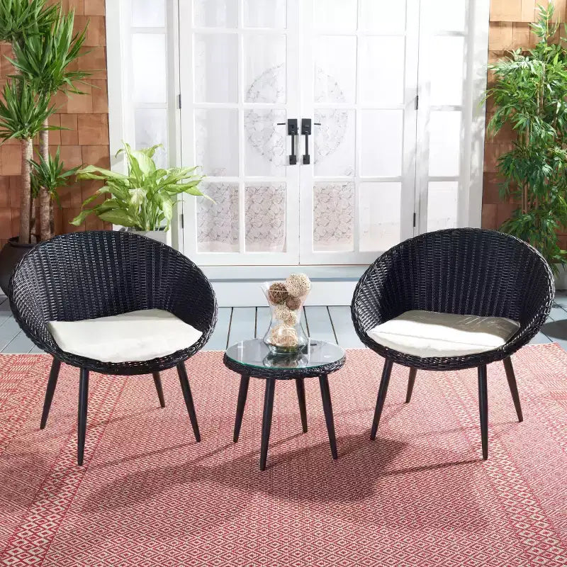 Set di sdraio Merami 3 pezzi - Per interni/esterni - PAT9017 - Nero/Beige - Safavieh