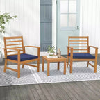 Costway Set di 3 Mobili da Esterno in Legno di Acacia, Set da Conversazione con Morbidi Cuscini per Seduta Bianco/Grigio/Blu scuro