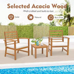 Costway Set di 3 Mobili da Esterno in Legno di Acacia, Set da Conversazione con Morbidi Cuscini per Seduta Bianco/Grigio/Blu scuro