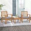 Costway 3 PCS Outdoor Furniture Set Acacia Wood Conversation Set with Soft Seat Cushions White/Grey/Navy