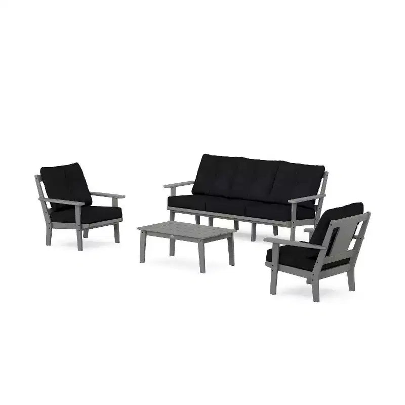 Set da conversazione da esterno con divano e poltrone POLYWOOD Prairie a 4 pezzi