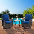 Whizmax 3-Piece Outdoor 360 Degree Swivel Rocking Chair Patio Set, Swivel Rocking Chair 2-Piece Set with Rattan Side Table, Blue Cushion