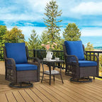 Set da Patio Whizmax 3 Pezzi per Esterni con Poltrona Girevole a Dondolo a 360 Gradi, Set 2 Pezzi di Poltrone Girevoli a Dondolo con Tavolino in Rattan, Cuscino Blu