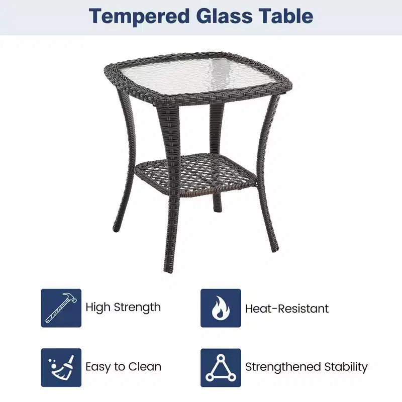 Set da Patio Whizmax 3 Pezzi per Esterni con Poltrona Girevole a Dondolo a 360 Gradi, Set 2 Pezzi di Poltrone Girevoli a Dondolo con Tavolino in Rattan, Cuscino Blu