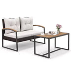 Costway Set Mobili da Giardino 2 Pezzi Divanetto in Rattan PE con Tavolino da Caffè in Legno di Acacia per Esterno