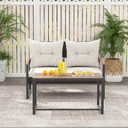 Costway Set Mobili da Giardino 2 Pezzi Divanetto in Rattan PE con Tavolino da Caffè in Legno di Acacia per Esterno