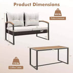 Costway Set Mobili da Giardino 2 Pezzi Divanetto in Rattan PE con Tavolino da Caffè in Legno di Acacia per Esterno