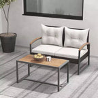 Costway Set Mobili da Giardino 2 Pezzi Divanetto in Rattan PE con Tavolino da Caffè in Legno di Acacia per Esterno