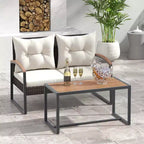 Costway Set Mobili da Giardino 2 Pezzi Divanetto in Rattan PE con Tavolino da Caffè in Legno di Acacia per Esterno