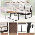 Costway Set Mobili da Giardino 2 Pezzi Divanetto in Rattan PE con Tavolino da Caffè in Legno di Acacia per Esterno