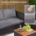 Set mobili da giardino Costway 4 pezzi in vimini con cuscini rimovibili, tavolino da caffè contenitore Bianco/Blu navy/Grigio