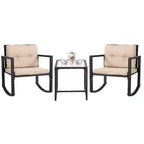 FDW 3 Piece Patio Furniture Set Outdoor Rocking Chairs Bistro Sets All-Weather Rattan Chair with Cushions&Glass-Top Coffee Table