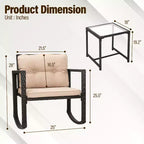 FDW Set di Mobili da Giardino 3 Pezzi, Sedie a Dondolo da Esterno, Set Bistrò, Sedie in Rattan per Tutte le Condizioni Atmosferiche con Cuscini e Tavolino da Caffè con Piano in Vetro