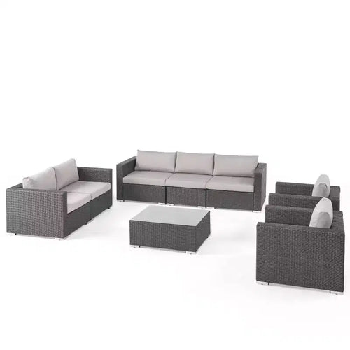 Christopher Knight Home Chloe Outdoor Wicker 7 Seater Sofa Chat Set with Cushions, Gray/Light Gray