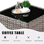 Marlton Set di mobili da esterno in vimini a 8 pezzi per patio, divano componibile con poltrona girevole e cuscini