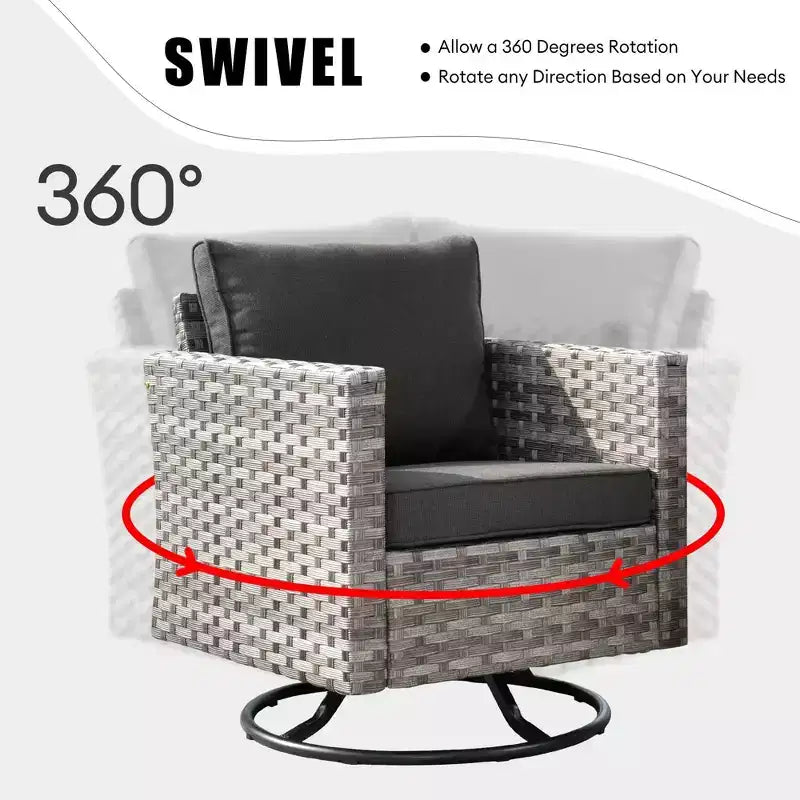 Marlton Set di mobili da esterno in vimini a 8 pezzi per patio, divano componibile con poltrona girevole e cuscini