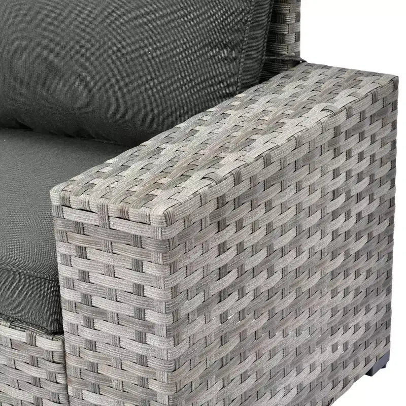 Marlton Set di mobili da esterno in vimini a 8 pezzi per patio, divano componibile con poltrona girevole e cuscini