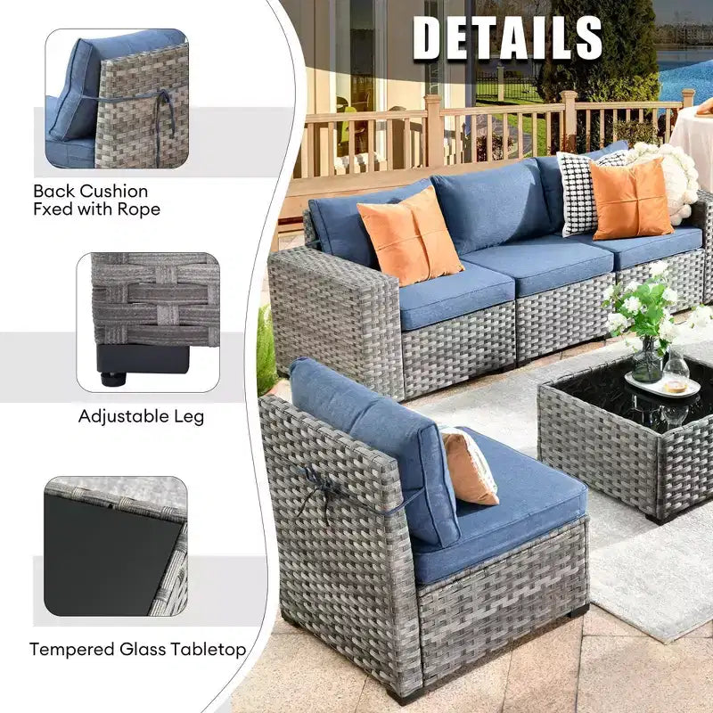 Marlton Set di mobili da esterno in vimini a 8 pezzi per patio, divano componibile con poltrona girevole e cuscini