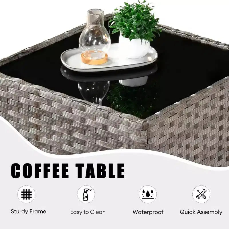 Marlton Set di mobili da esterno in vimini a 8 pezzi per patio, divano componibile con poltrona girevole e cuscini