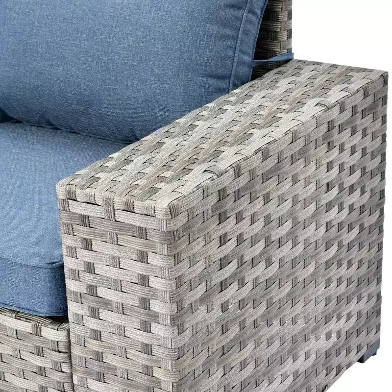 Marlton Set di mobili da esterno in vimini a 8 pezzi per patio, divano componibile con poltrona girevole e cuscini