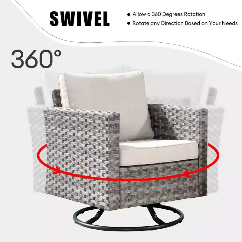 Marlton Set di mobili da esterno in vimini a 8 pezzi per patio, divano componibile con poltrona girevole e cuscini