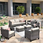 Ovios Tampa 7pc Wicker Outdoor Patio Furniture Conversation Sofa Set with Cushions